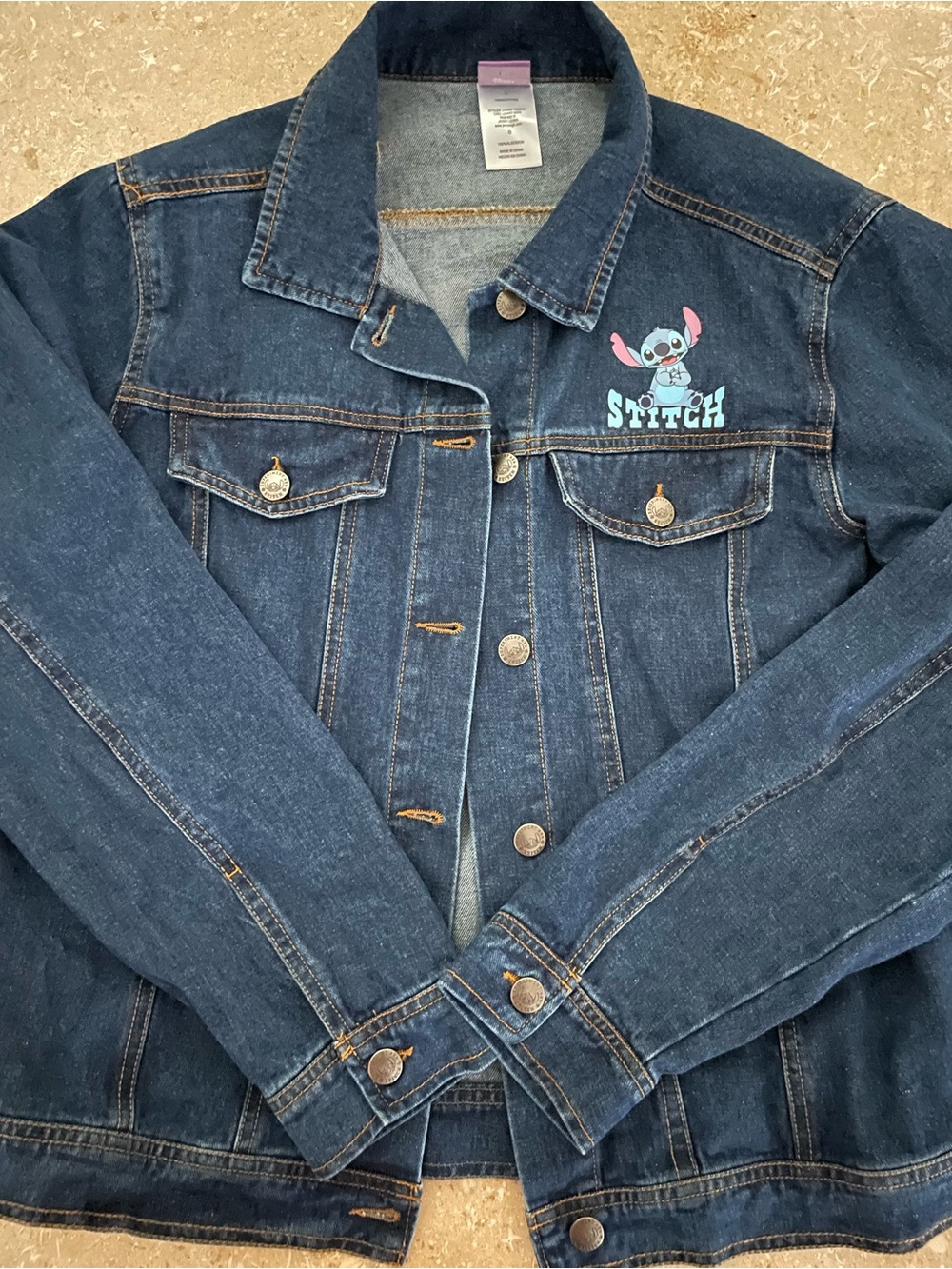 Disney Dark Blue Denim Jacket with Stitch Chest Graphic
